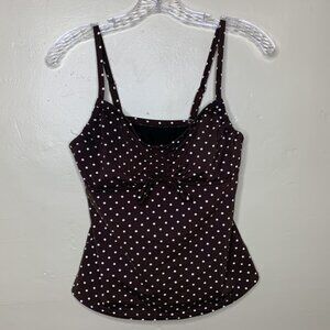 LANDS END Polka Dot Underwire Brown & White Pin -Up Tankini Swimsuit Top 8